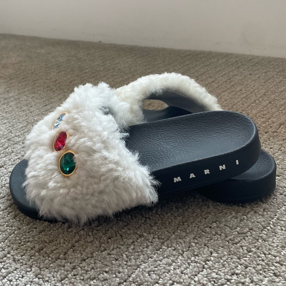 Marni fuzzy rhinestone slides